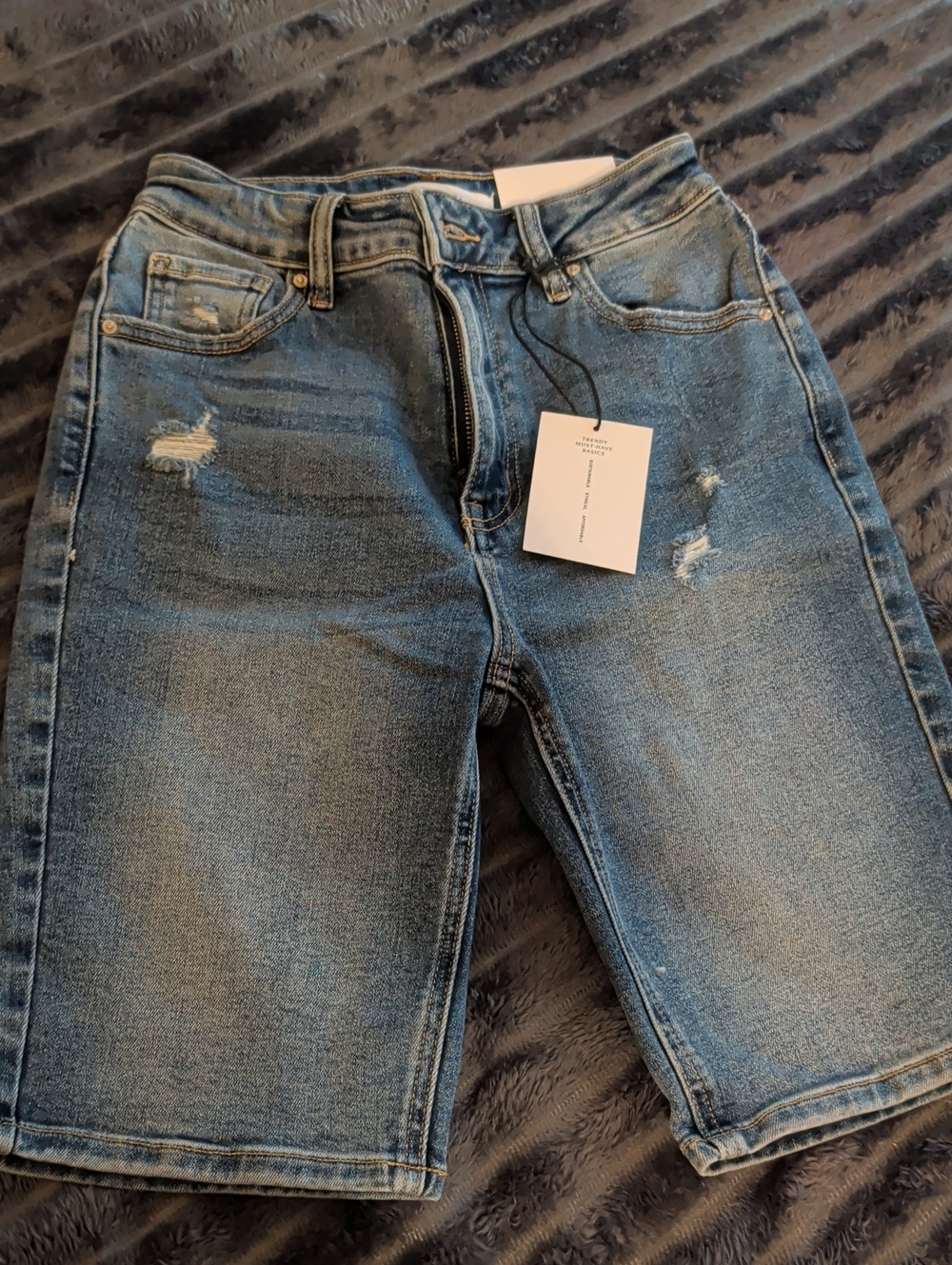 Women's Mid Wash Distressed Denim Bermuda Shorts